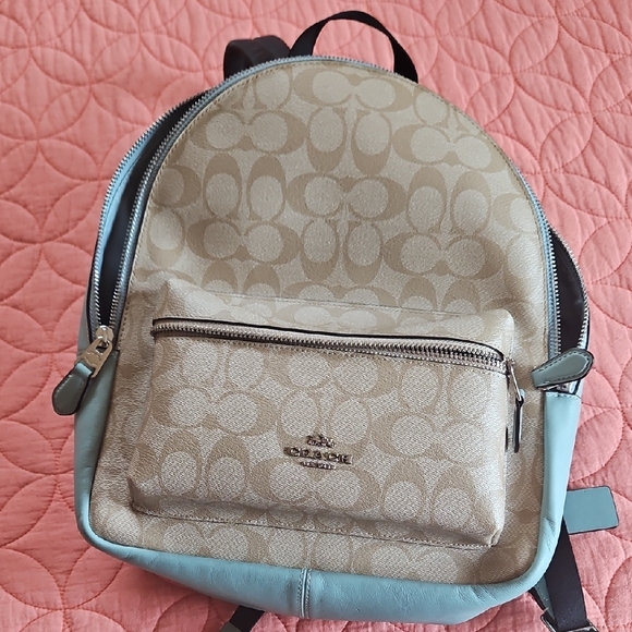Coach Tan and Light Blue Women's Backpack - Picture 1 of 3